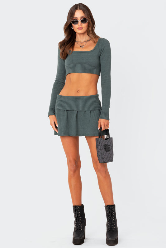 Allure Fold Over Knitted Mini Skirt