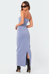 Strapless Back Slit Maxi Dress