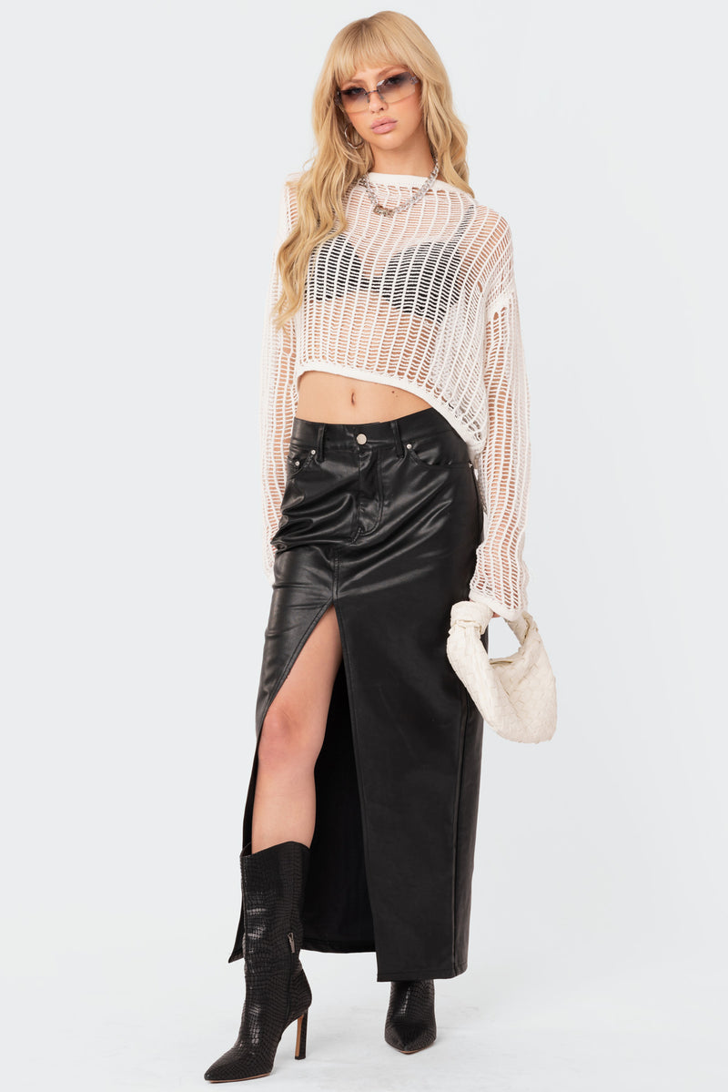 Neli Faux Leather Slitted Maxi Skirt