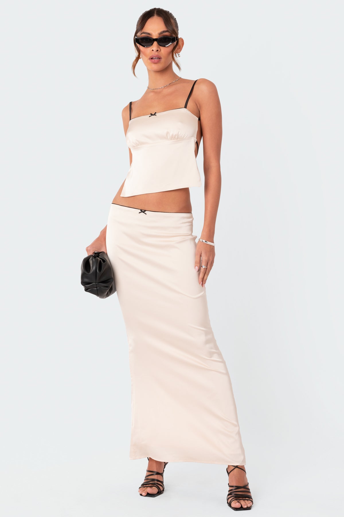 Satin Back Slitted Low Rise Maxi Skirt