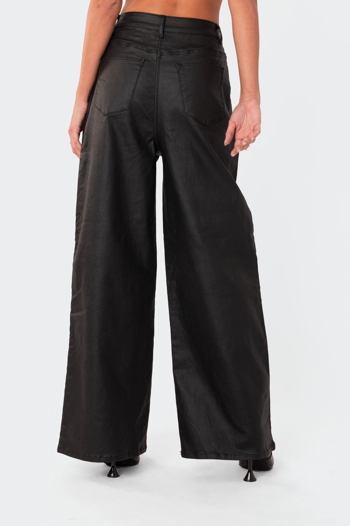 Faux Leather High Rise Wide Jeans