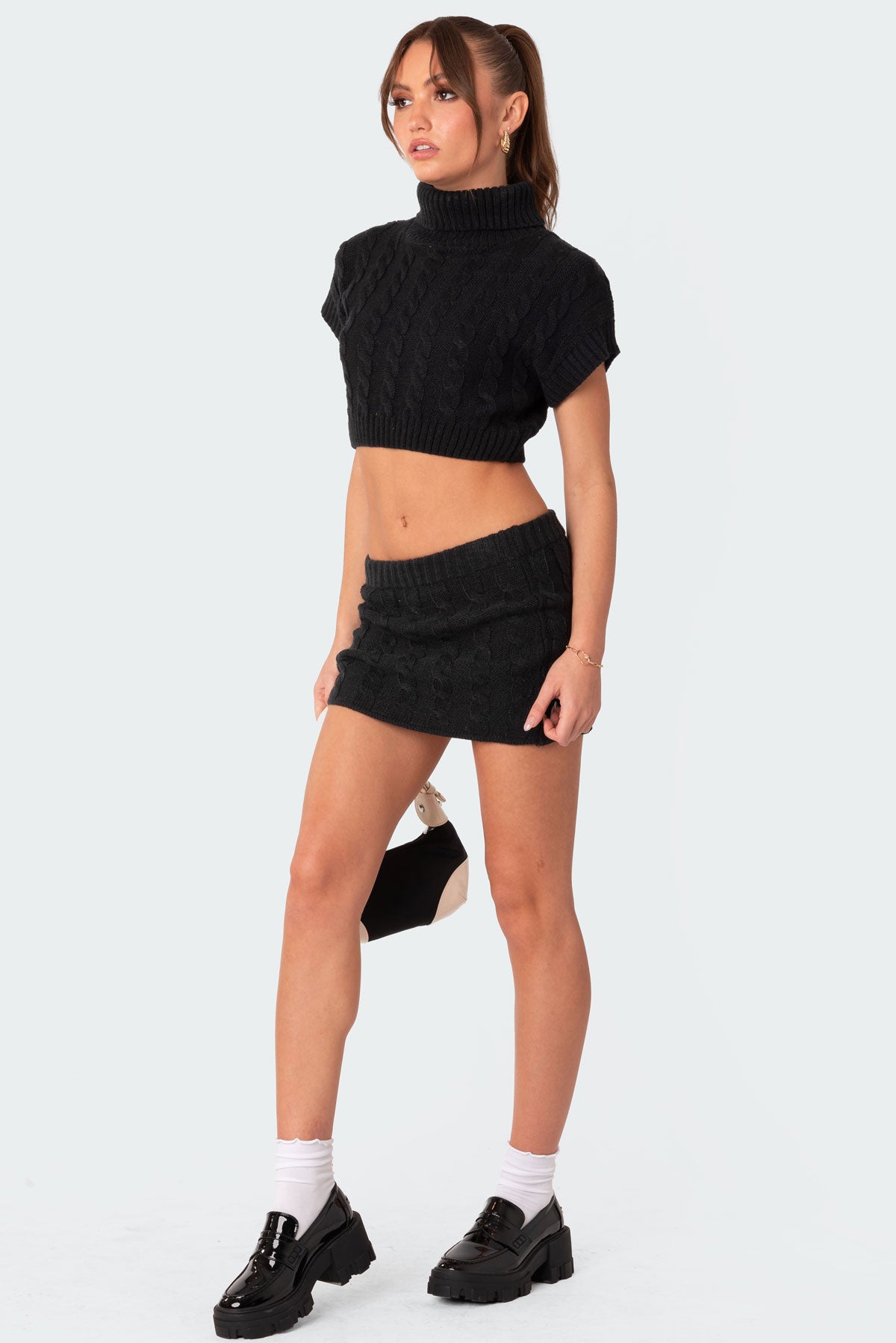 Emery Low Rise Cable Knit Mini Skirt