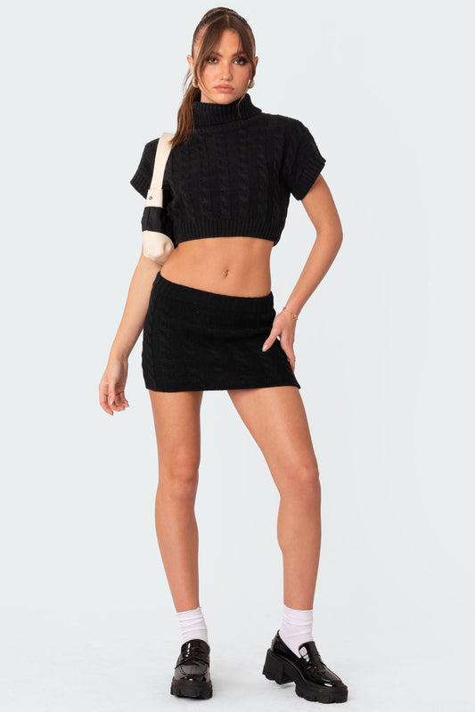 Emery Low Rise Cable Knit Mini Skirt