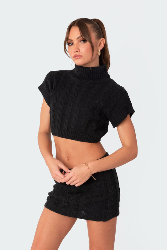 Emery Turtle Neck Cropped Cable Knit Sweater