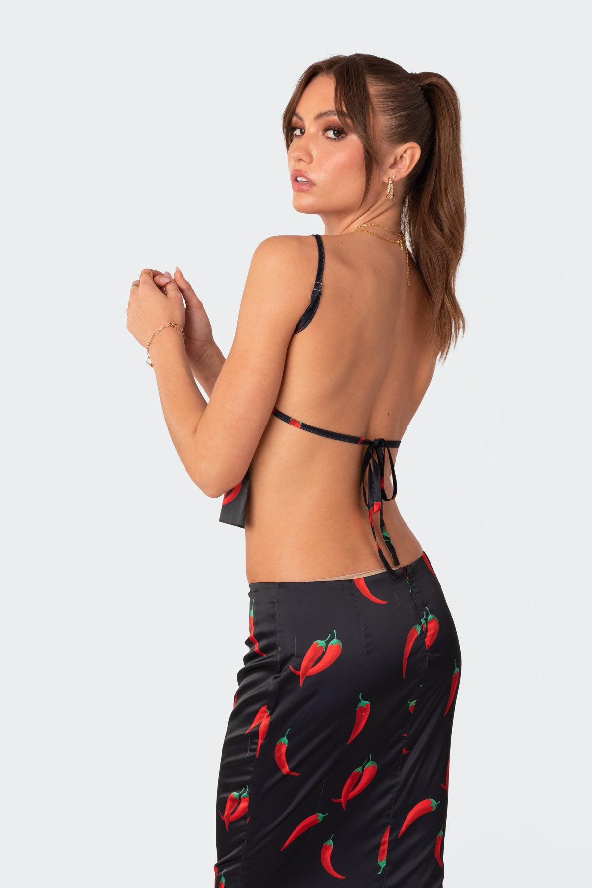 Chili Satin Open Back Top