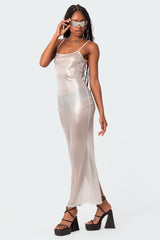 Nyla Sheer Glittery Back Slit Maxi Dress