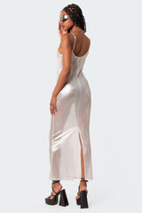 Nyla Sheer Glittery Back Slit Maxi Dress