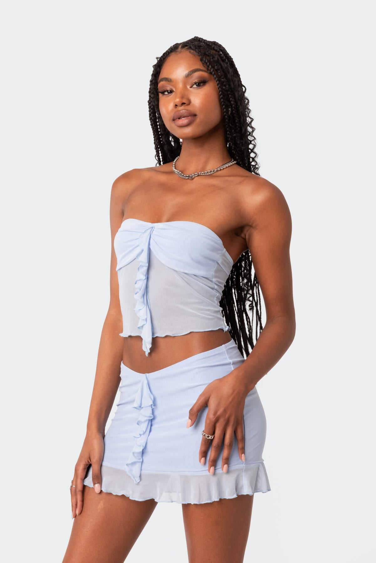 Solange Ruffle Mesh Tube Top