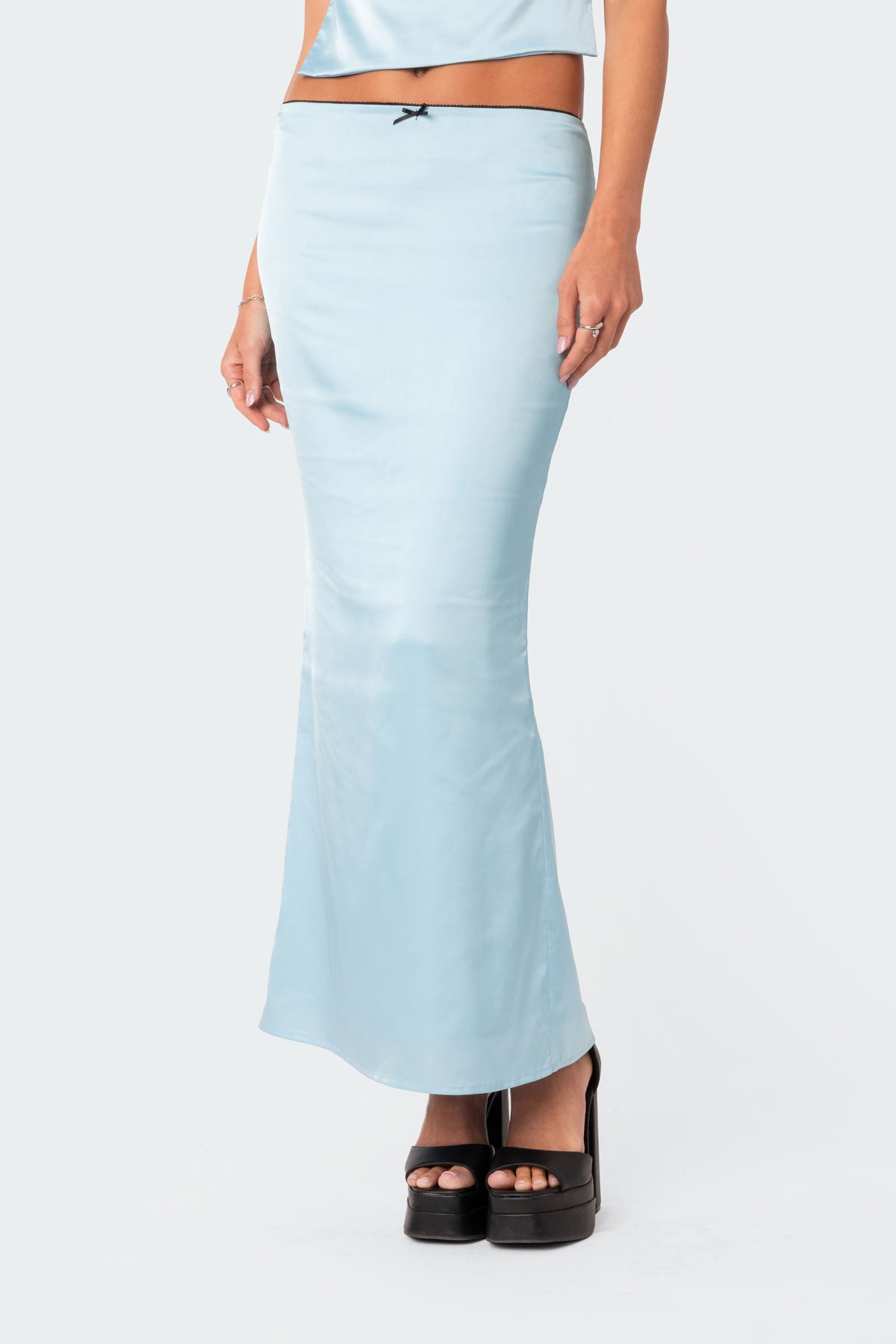 Satin Back Slitted Low Rise Maxi Skirt