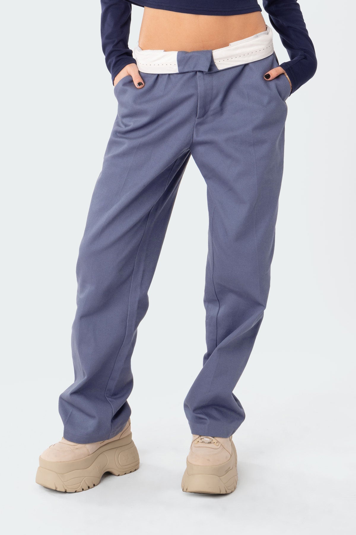 Folded Wide-Leg Chino Pants