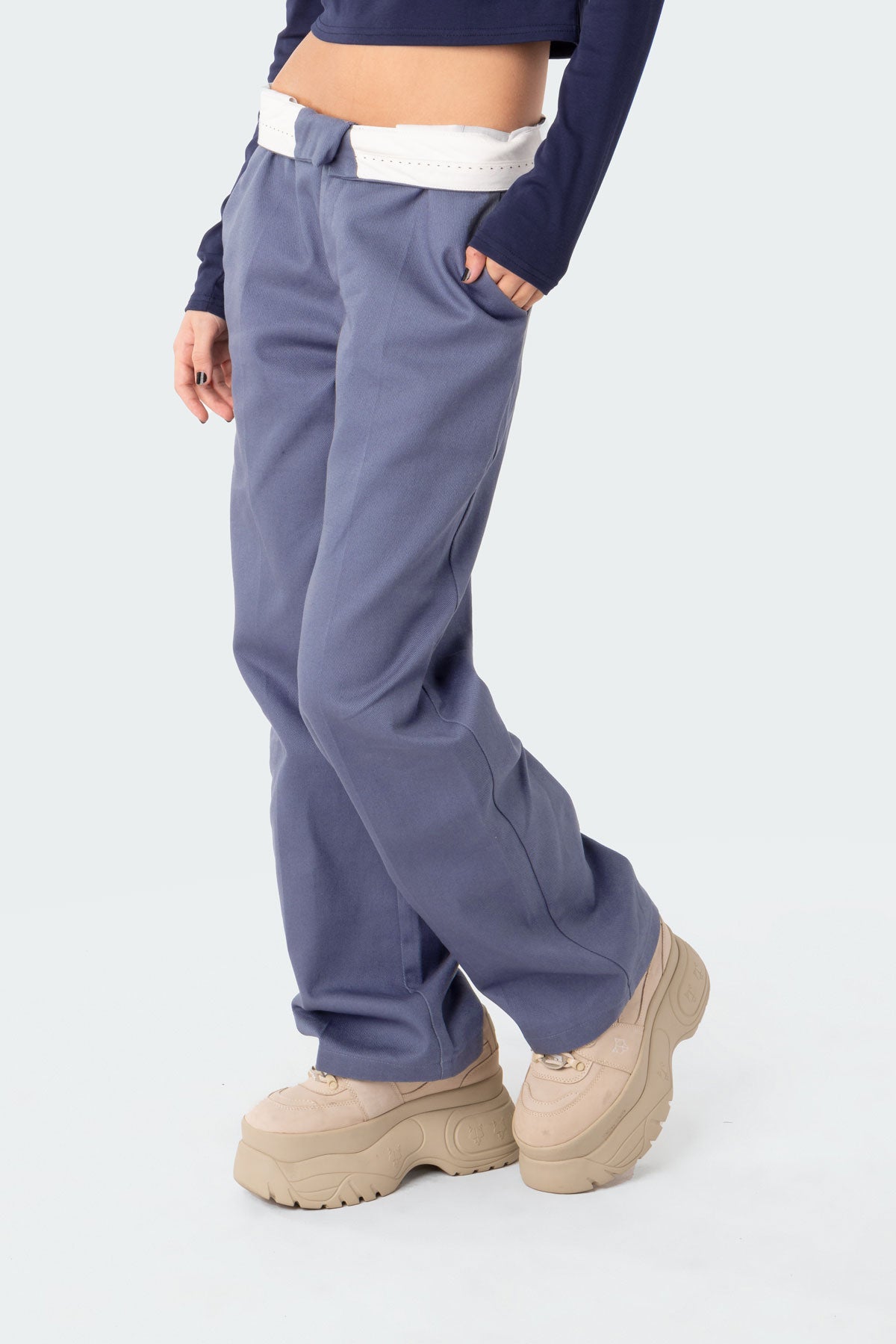 Folded Wide-Leg Chino Pants