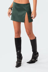 Daina Satin Slit Mini Skirt